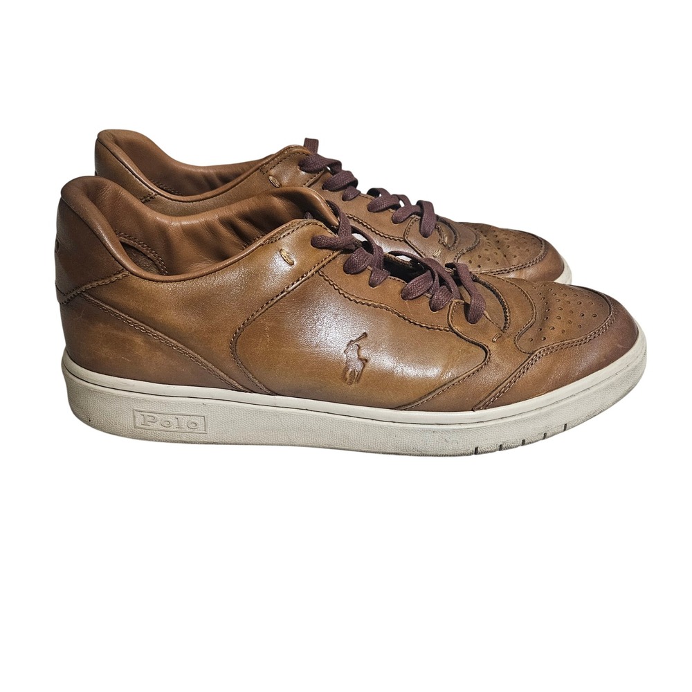 Polo Ralph Lauren CRT Lux Brown Leather Low Top Sneakers Mens 11 40462